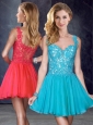 New Style Straps Short Teal Homecoming Dress with Appliques