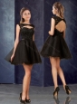 Pretty Open Back Bateau Black Homecoming Dress with Lace and Belt