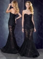 Short Inside Long Outside Mermaid Black Prom Dress in Lace