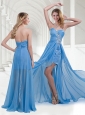 Lovely Zipper Up Baby Blue Long Modest Prom Dress with Beading