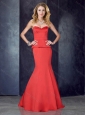 Mermaid Sweetheart Satin Red Prom Dress with Brush Train