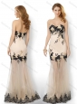 Popular Tulle Column Applique Prom Dress in Champagne