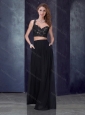Two Piece Column Straps Applique Prom Dress in Black