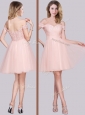 Lovely Laced Off the Shoulder Baby Pink Prom Dress in Tulle