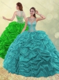 2016 Pretty See Through Scoop Beaded and Bubble Green Quinceanera Dress for Winter