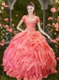 Luxurious Puffy Skirt Beaded and Ruffled Quinceanera Dress in Orange Red