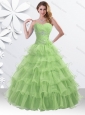 2016 Princess Spring Green Quinceanera Gown with Beading and Ruffled Layers for Winter