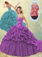 Popular Big Puffy Brush Train Taffeta Quinceanera Dress in Purple