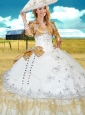 White and Champagne Sweet 16 Gown with Beading and Bowknot