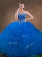 Perfect Big Puffy Beaded and Ruffled Sweet 16 Dress in Blue