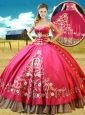 Really Puffy Taffeta Red Quinceanera Gown with Appliques and Beading