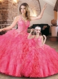 Cheap Halter Top Organza Princesita Quinceanera Dresses in Hot Pink