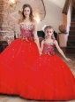 Elegant Beaded Bodice Tulle Princesita Quinceanera Dresses in Red