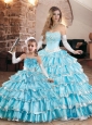 Pretty Beaded and Ruffled Layers Princesita Quinceanera Dresses in Aqua Blue