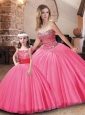 2016 Pretty Tulle Hot Pink Princesita Quinceanera Dresses with Beading