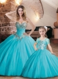 Exquisite Visible Boning Tulle Princesita Quinceanera Dresses in Aqua Blue