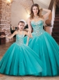 Fashionable Beaded Bodice Princesita Quinceanera Dresses in Aqua Blue