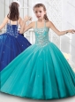 New Style Tulle Beaded Mini Quinceanera Dress with Spaghetti Straps