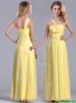 Exclusive One Shoulder Chiffon Yellow Dama Dress in Ankle Length