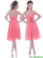 Popular Empire Chiffon Ruched Watermelon Dama Dresses for Quinceanera in Knee Length