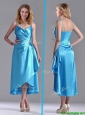 Classical Spaghetti Straps Baby Blue Dama Dresses for Quinceanera in Tea Length