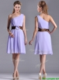 Exclusive One Shoulder Lavender Short Dama Dresses for Quinceanera with Brown Belt