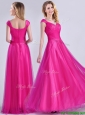Exclusive Organza Beaded Top Hot Pink Dama Dress with Cap Sleeves