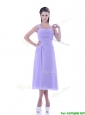 Fashionable Lavender Empire Square Bridesmaid Dress in Tea Length