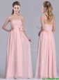 Modern Chiffon Handcrafted Flowers Long Bridesmaid Dress in Baby Pink