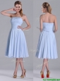 Pretty Strapless Chiffon Ruched Lavender Bridesmaid Dress in Tea Length