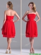 The Super Hot Strapless Empire Chiffon Ruched Dama Dresses for Quinceanera in Red