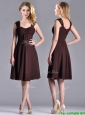 Best Selling Empire Ruched Brown Mother of the Bride Dress with Wide Straps