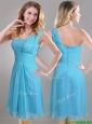 Elegant One Shoulder Ruched Chiffon Dama Dresses for Quinceanera in Aqua Blue