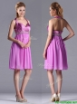 Empire Halter Knee-length Beaded Short Dama Dresses for Quinceanera in Lilac