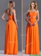 Empire Strapless Ruching Chiffon Long Dama Dresses for Quinceanera in Orange