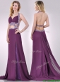 Gorgeous Cut Out Waist Halter Top Prom Dress with Brush Train