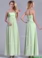 Latest Strapless Yellow Green Chiffon Bridesmaid Dress in Ankle Length