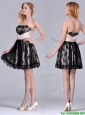 Modern Strapless Black Short Bridesmaid  Dress with Lace and Belt