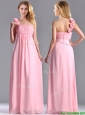 New Style Baby Pink Bridesmaid Dress with Handcrafted Flowers Decorated One Shoulder