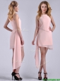New Style Scoop Empire Chiffon Asymmetrical Mother of the Bride Dress in Baby Pink