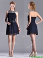 Popular Black Short Bridesmaid Dress with Beaded Decorated Halter Top