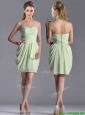 Popular Ruched Decorated Bodice Short Bridesmaid Dress in Yellow Green