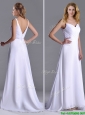 Popular Straps White Chiffon Prom Dress with Brush Train