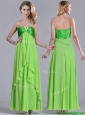 Pretty Beaded Decorated V Neck Spring Green Bridesmaid Dress in Ankle Length