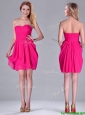 Simple Empire Sweetheart Chiffon Hot Pink Short Bridesmaid Dress for Homecoming