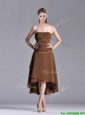 Exclusive Beaded Strapless High Low Brown Mother of the Bride Dress in Chiffon
