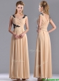 Latest Cap Sleeves Champagne Mother of the Bride Dress with Black Appliques