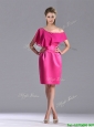 Latest Column One Shoulder Hot Pink Mother of the Bride Dress with Zipper Up