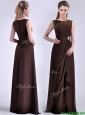 Modest Bateau Brown Chiffon Long Mother of the Bride Dress with Zipper Up