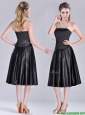 Most Popular Zipper Up Strapless Black Mother of the Bride Dress in Tea Length